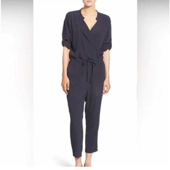 Madewell drapery crepe jumpsuit with cinched tie waist women’s medium blue - Picture 1 of 10